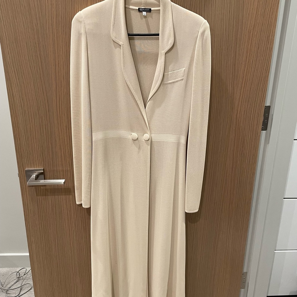 Giorgio Armani long jacket, tank top and belt